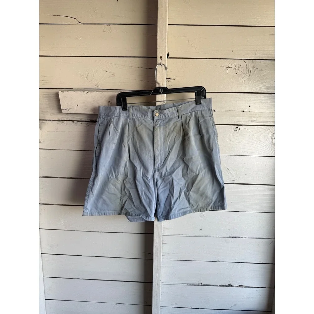 Polo Ralph Lauren Mens Vintage Blue Pleated Chino Shorts Size 36 Cotton Stained